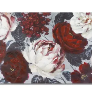 Sötét Hátteres Virágos Falikép – Vörös és Fehér Peóniák, Vászonkép 120×60 cm
