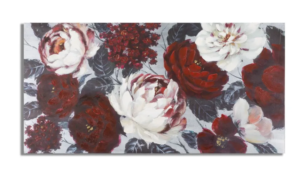 Sötét Hátteres Virágos Falikép – Vörös és Fehér Peóniák, Vászonkép 120×60 cm