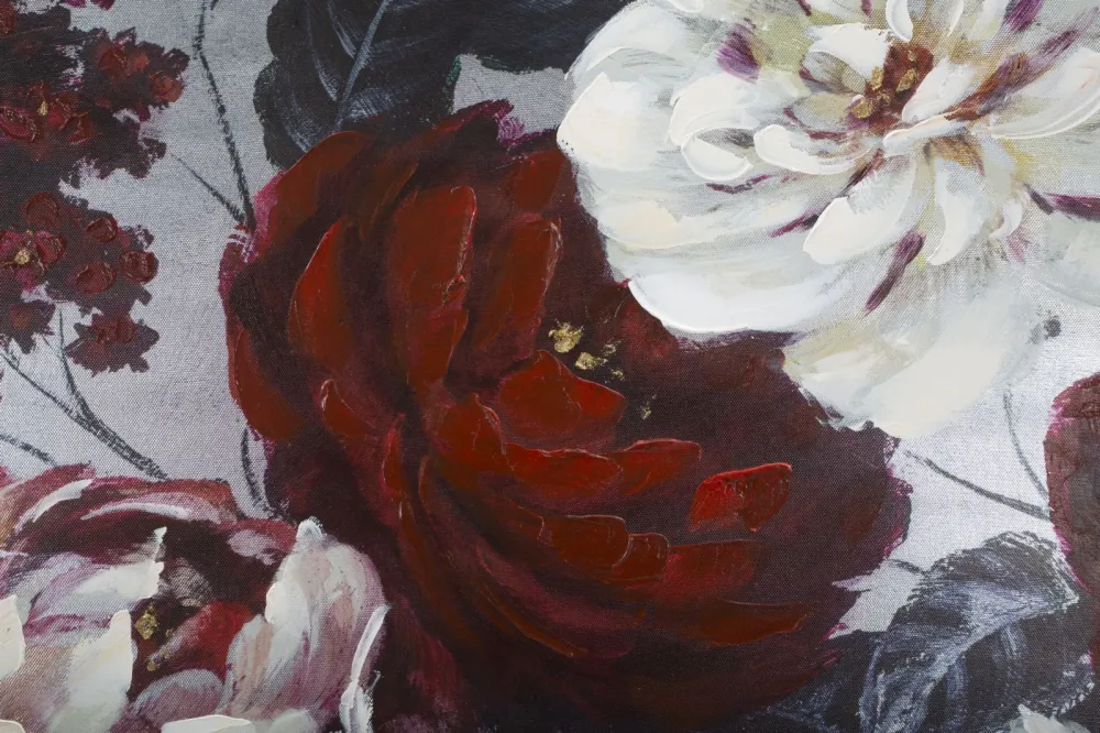 Sötét Hátteres Virágos Falikép – Vörös és Fehér Peóniák, Vászonkép 120×60 cm