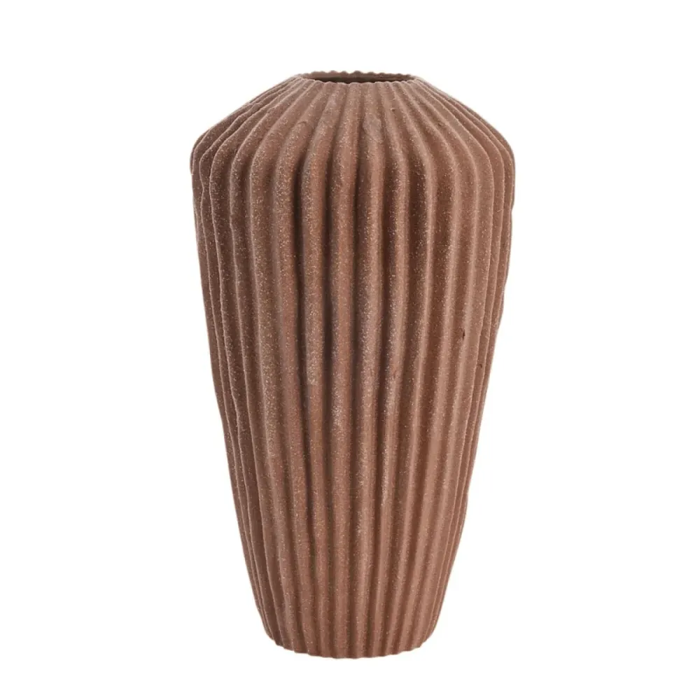 Susia antik barna kerámia váza – 26,5 cm (bordázott felülettel)