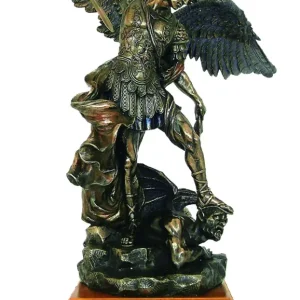 Szent Mihály Bronz Szobor Aranyozott Fa Talapzaton (Nagy – Hidegen Öntött Bronz Szobor)