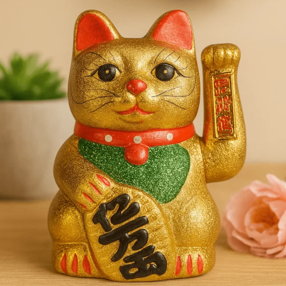 Szerencsés Macska Szobor Maneki Neko Pénz Macska