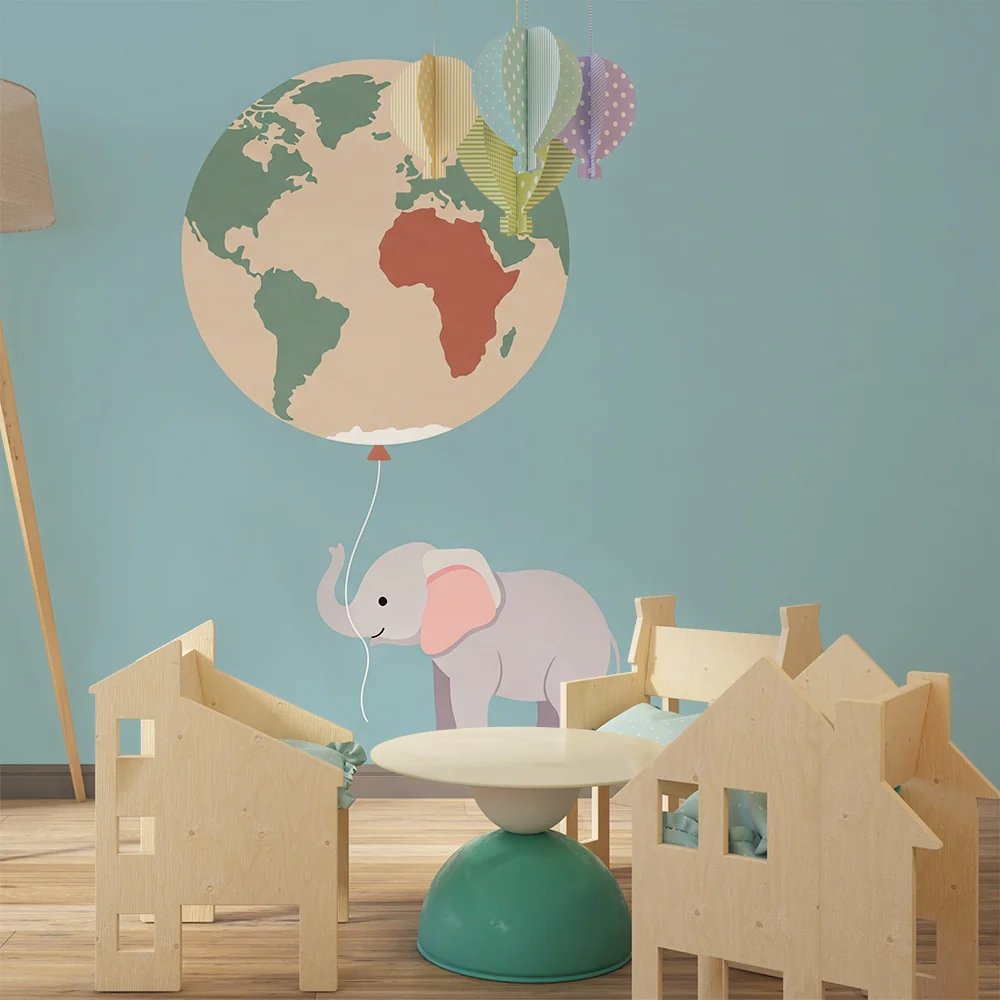 Tapéta baba szobába | Aranyos elefánt, aki egy lufival hordja világot