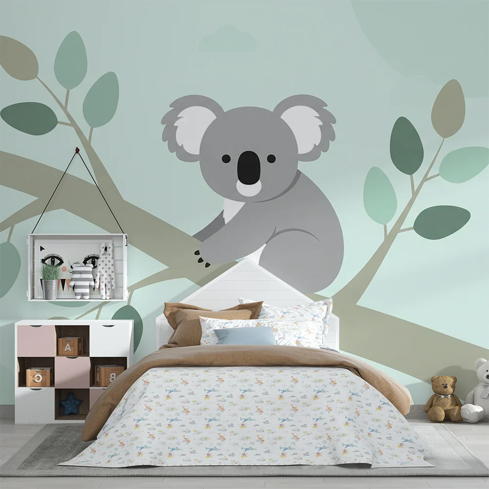 Tapéta baba szobába | Aranyos koala ágakon puha lombozattal
