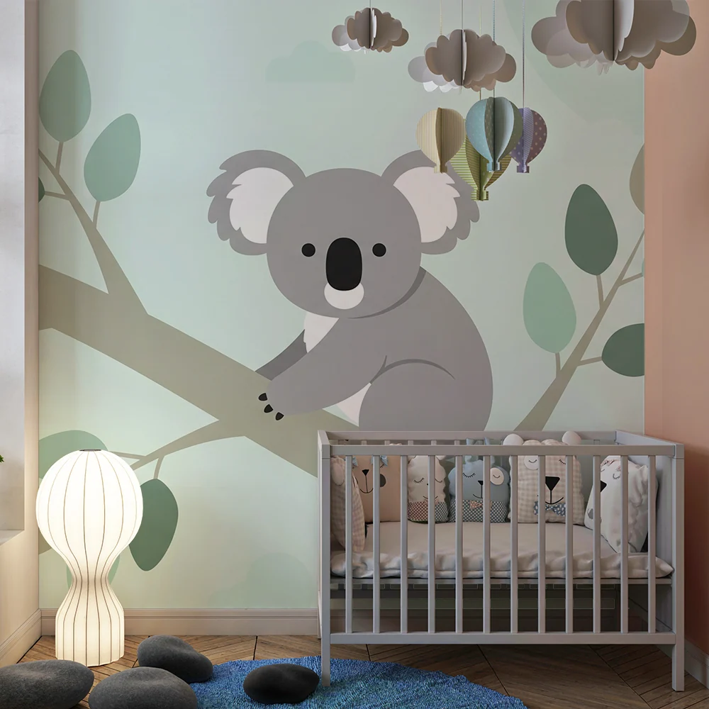 Tapéta baba szobába | Aranyos koala ágakon puha lombozattal