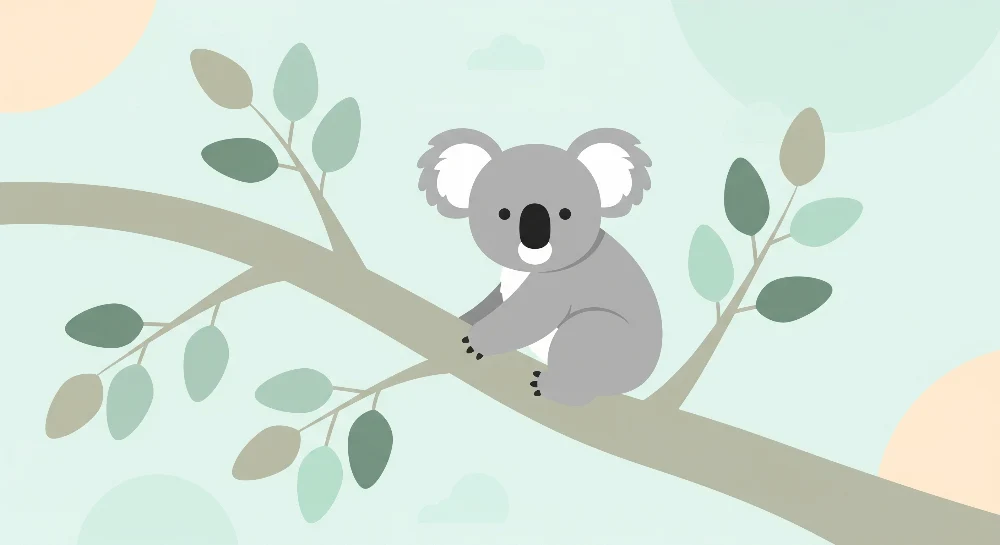 Tapéta baba szobába | Aranyos koala ágakon puha lombozattal