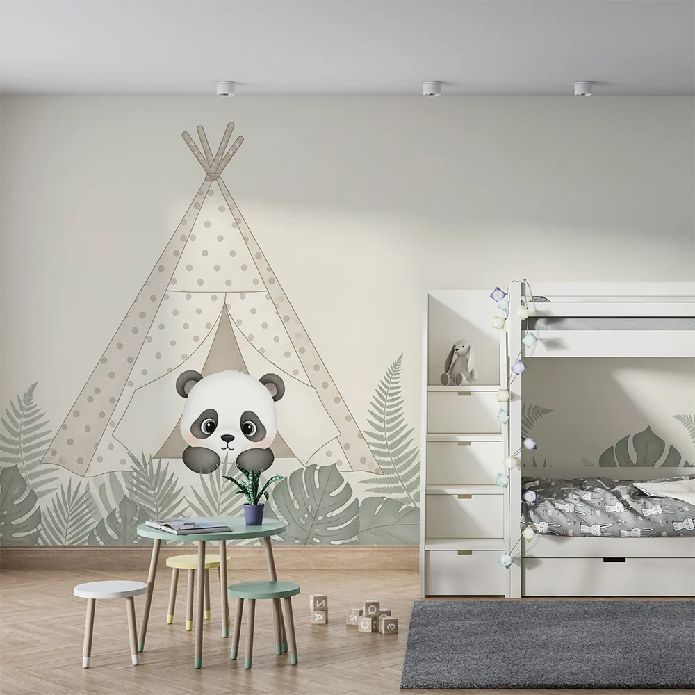 Tapéta baba szobába | Aranyos panda sátorban