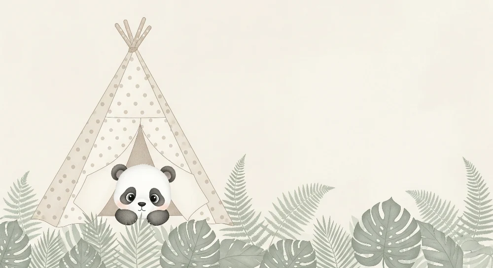 Tapéta baba szobába | Aranyos panda sátorban