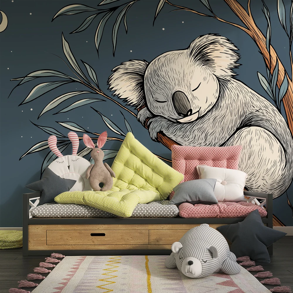 Tapéta baba szobába | Álmos koala az ág alatt csillagos égbolt alatt