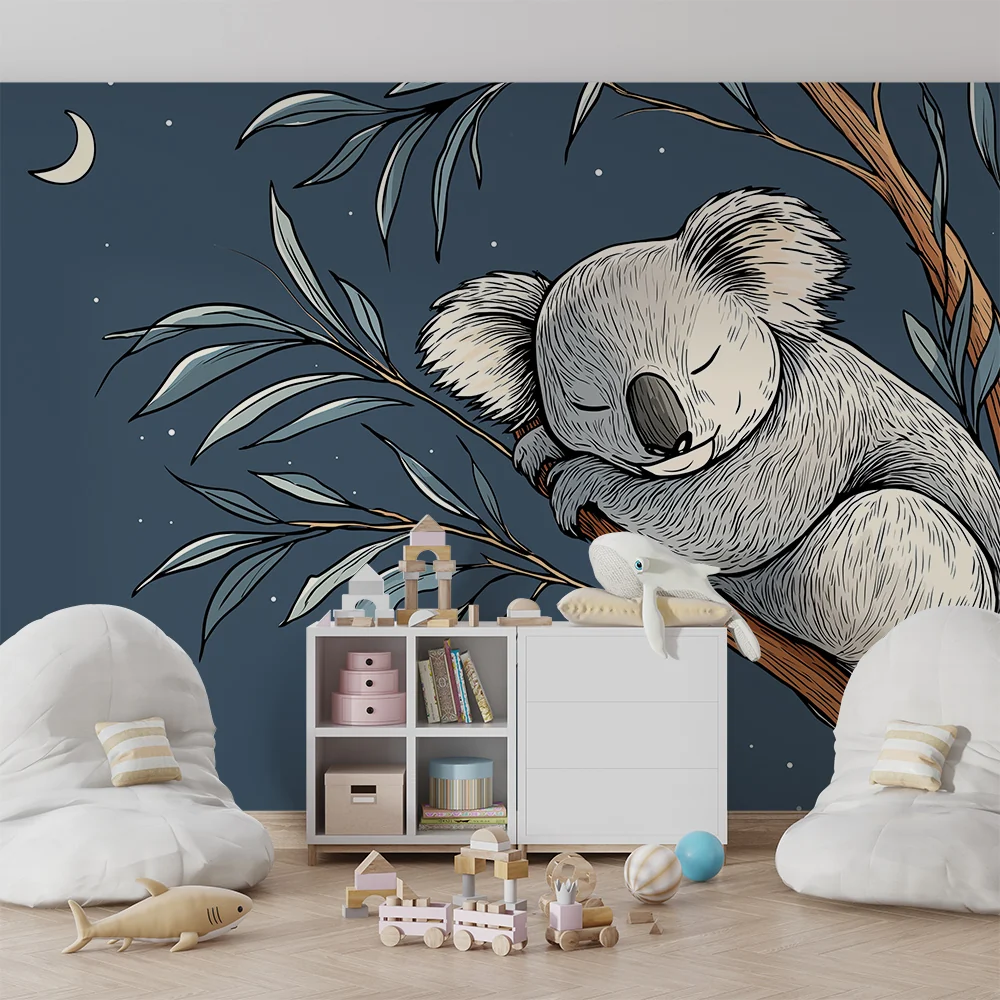 Tapéta baba szobába | Álmos koala az ág alatt csillagos égbolt alatt