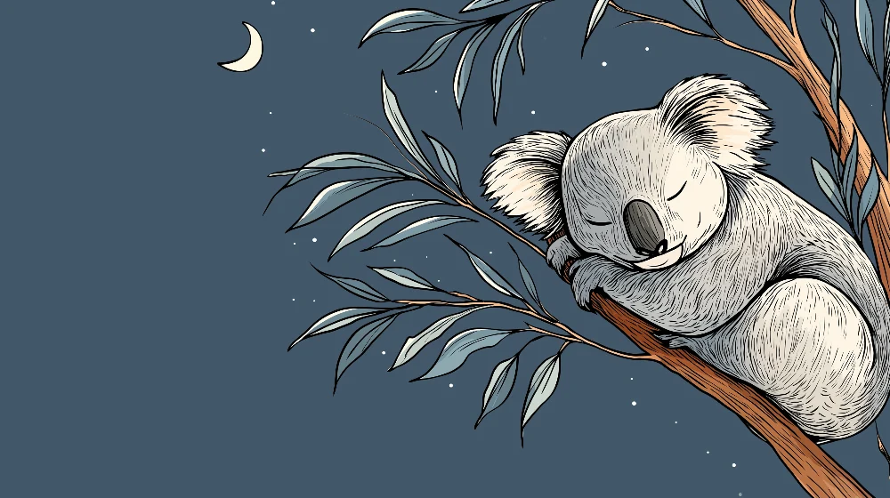 Tapéta baba szobába | Álmos koala az ág alatt csillagos égbolt alatt