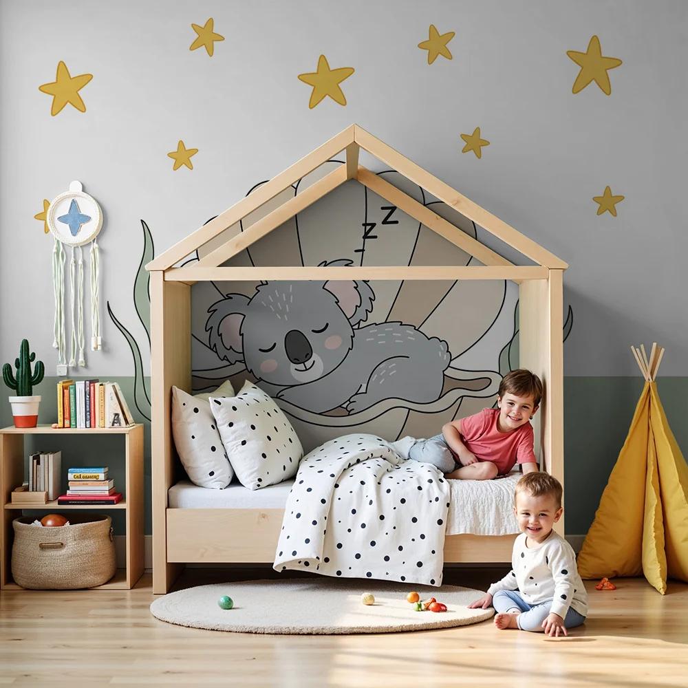 Tapéta baba szobába | Álmos koala egy kagylóban
