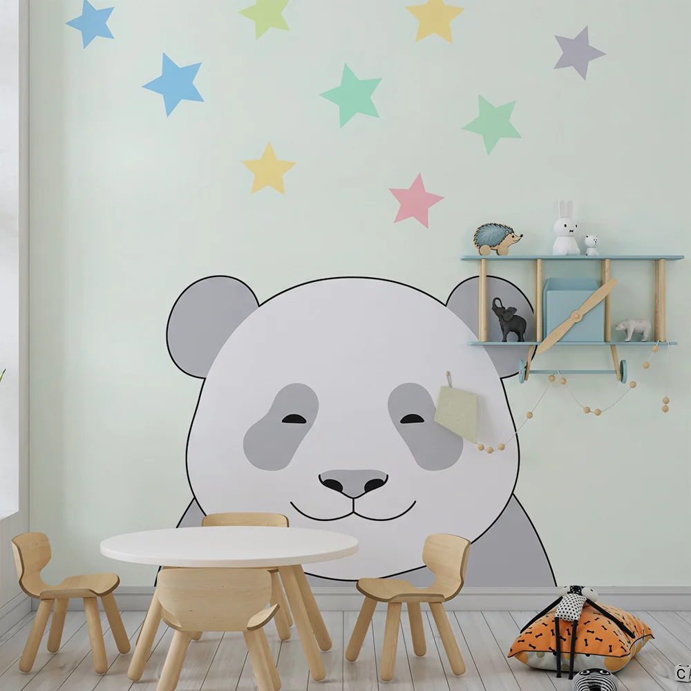 Tapéta baba szobába | Mosolygó panda pasztell csillagokkal