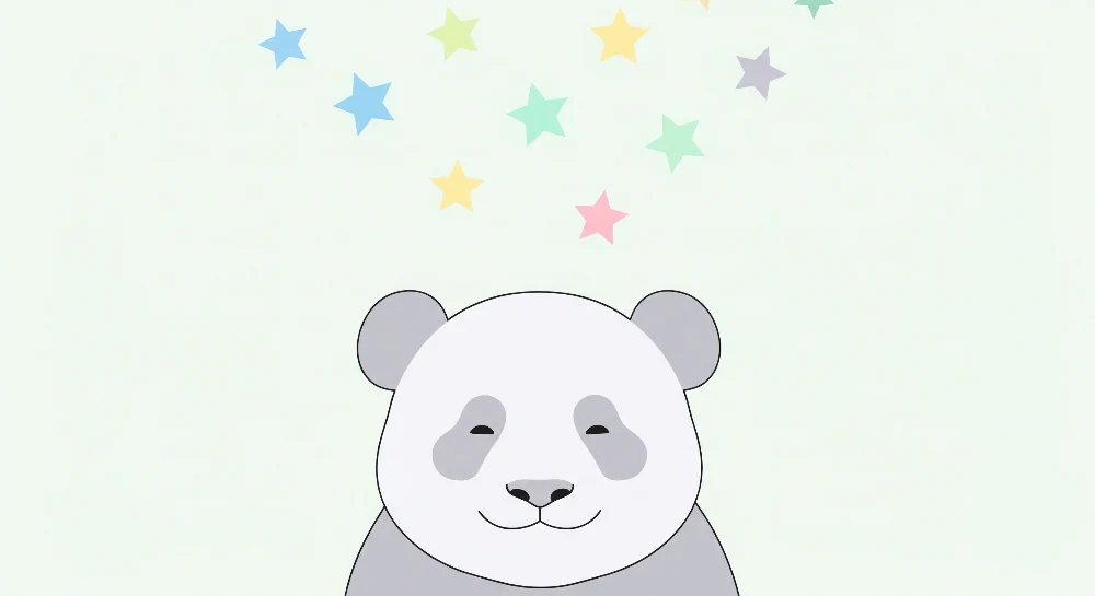 Tapéta baba szobába | Mosolygó panda pasztell csillagokkal