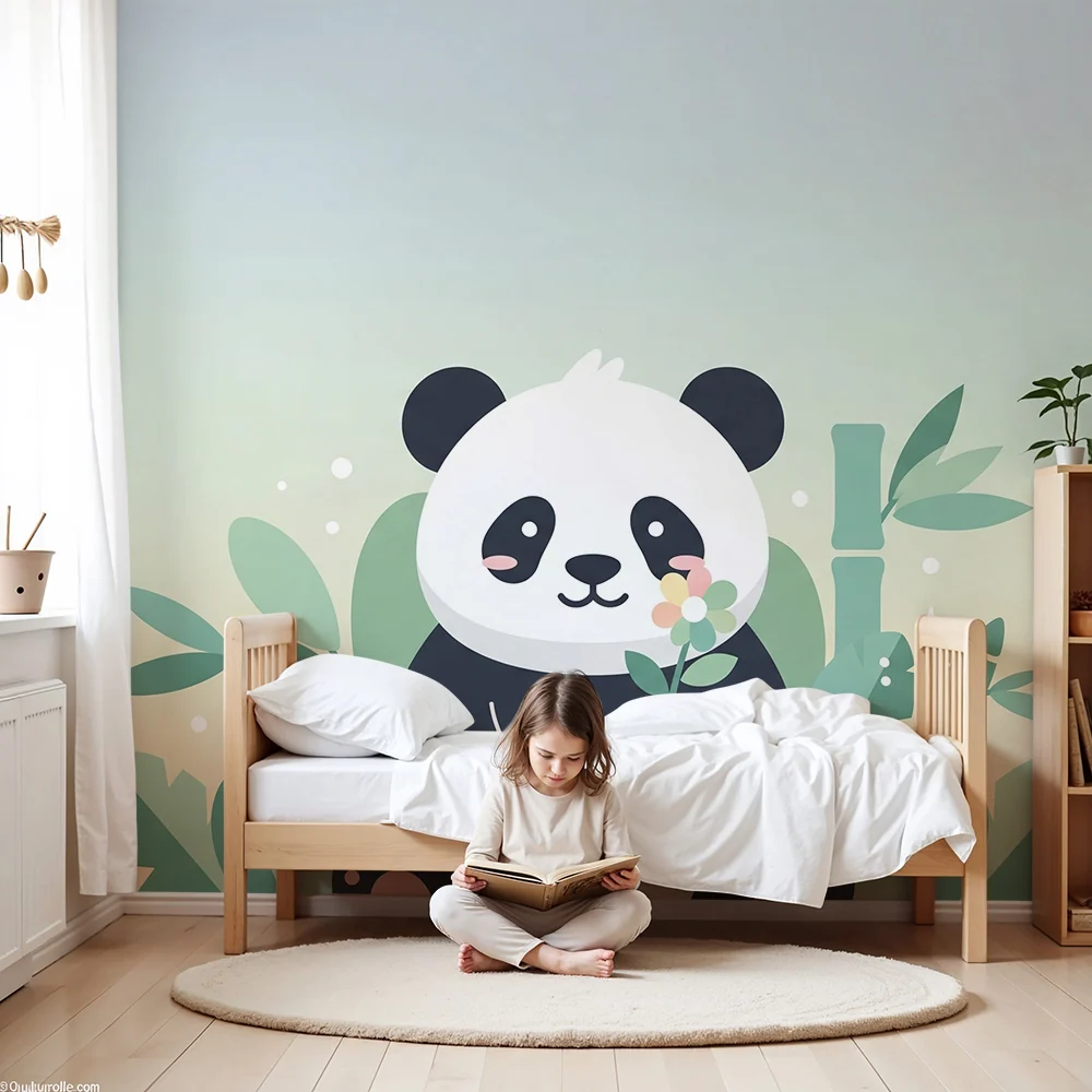 Tapéta babaszoba | Aranyos panda trópusi lombozatban