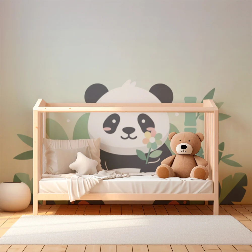 Tapéta babaszoba | Aranyos panda trópusi lombozatban
