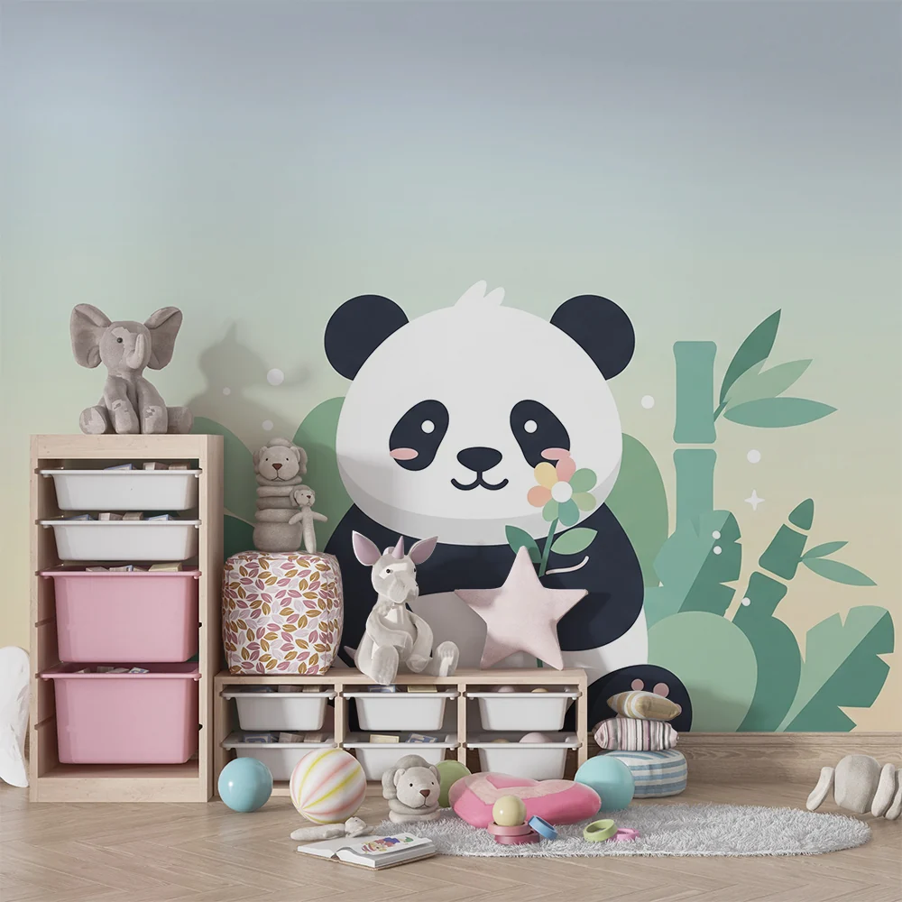 Tapéta babaszoba | Aranyos panda trópusi lombozatban