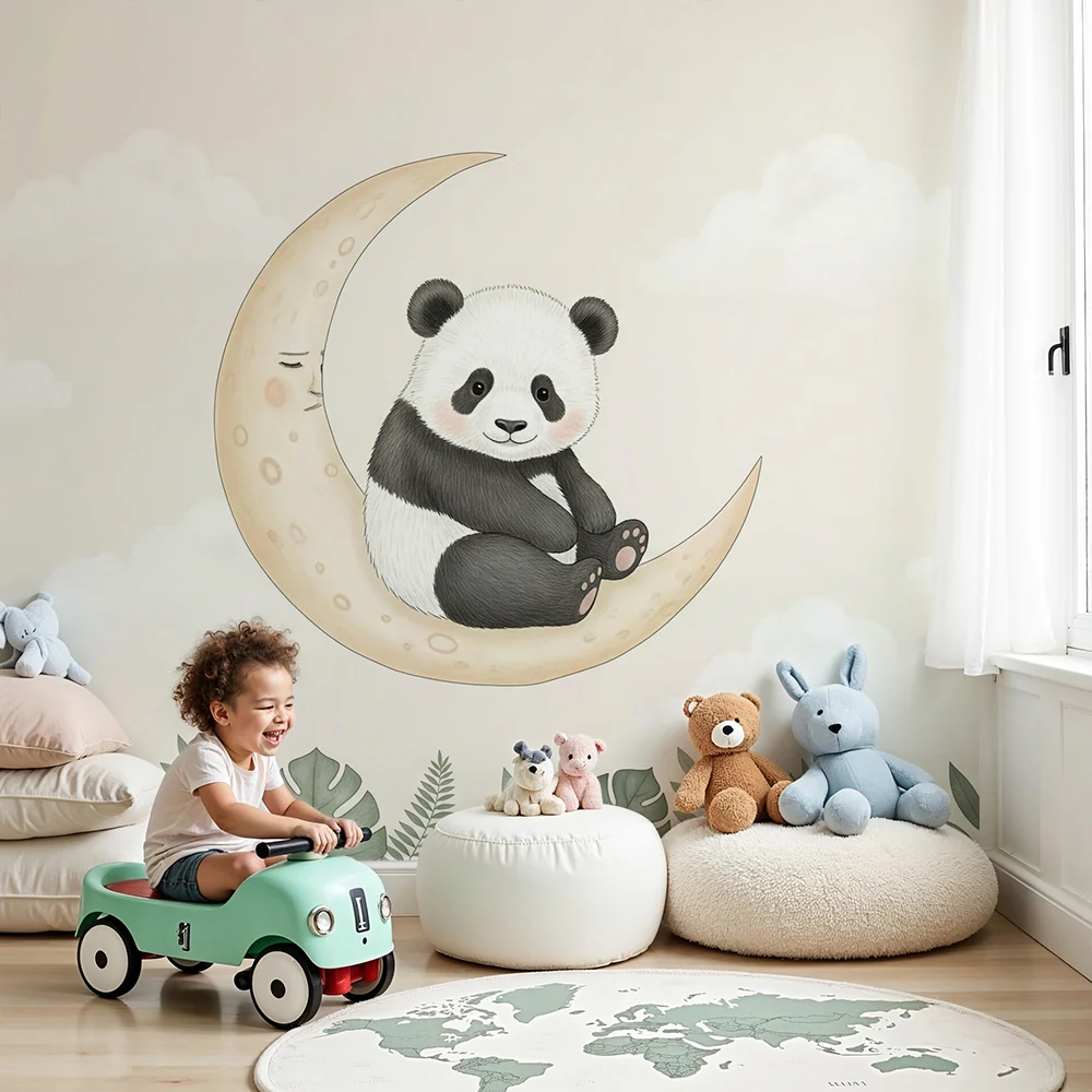 Tapéta gyermekszobába | Aranyos panda holdon