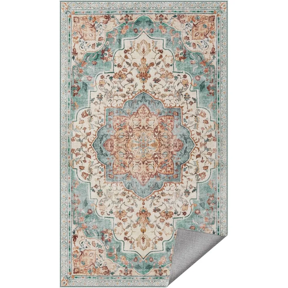 Vintage stílusú, gépben mosható szőnyeg 92 x 153, aqua blue