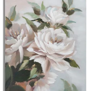 Virágos Falikép Zöld Levelekkel – Elegáns Fehér Vászonkép 80×100 cm