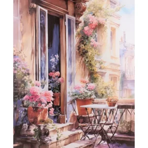 Vászon falikép virágos terasszal 50x70x2,5 cm Provence stílus