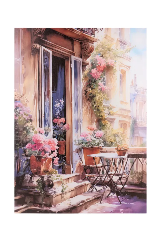 Vászon falikép virágos terasszal 50x70x2,5 cm Provence stílus