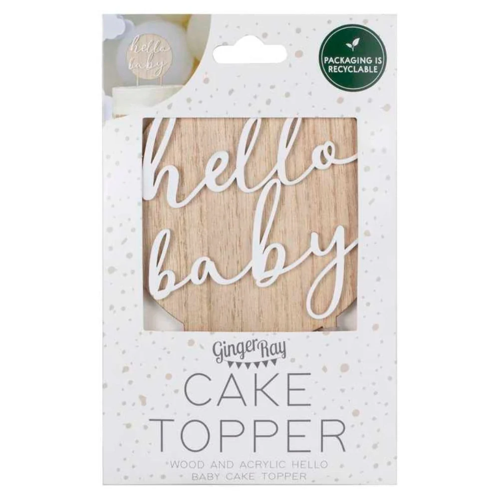 Gingerray torta topper Hello Baby Fa és akril