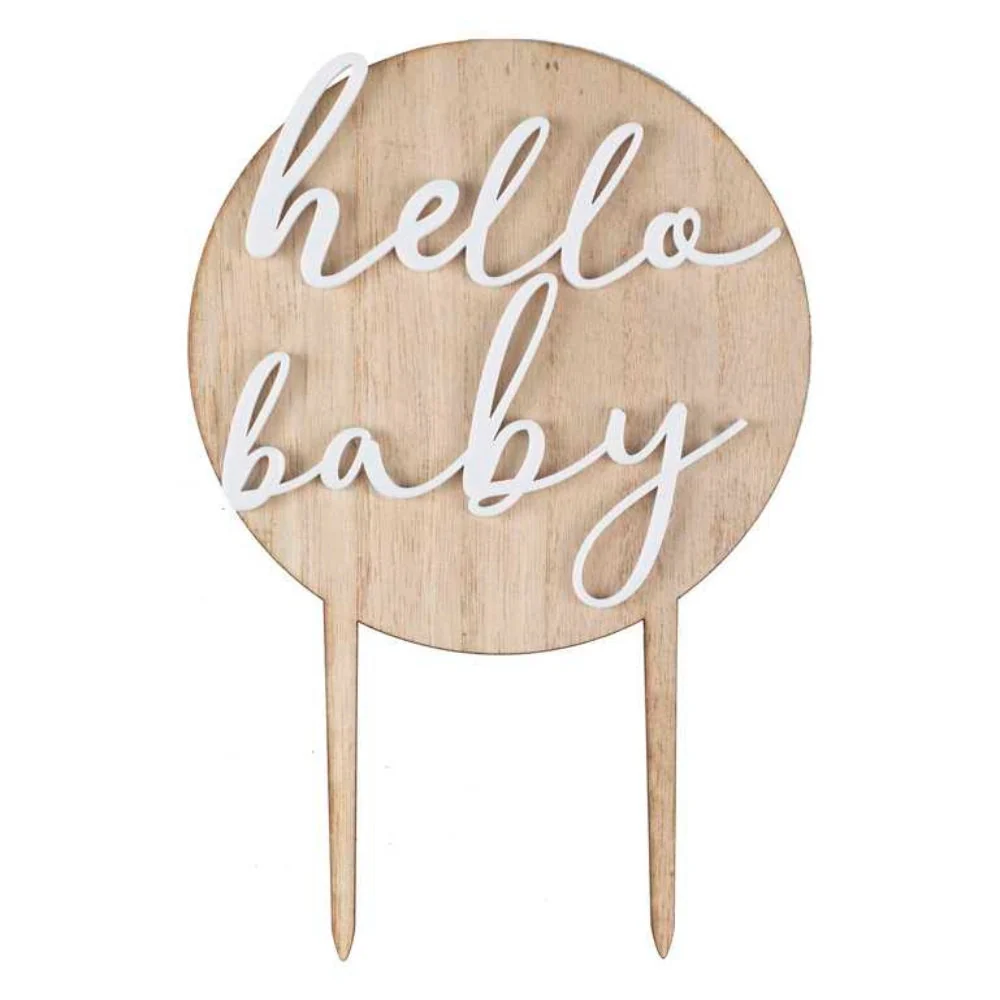 Gingerray torta topper Hello Baby Fa és akril