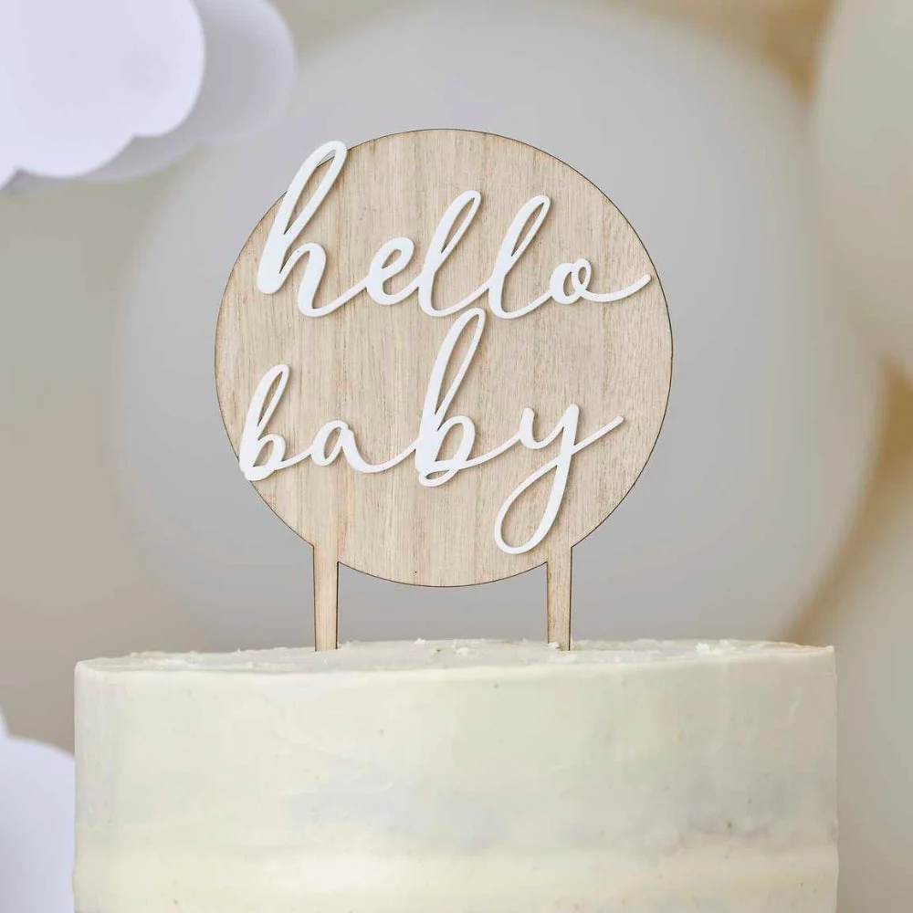 Gingerray torta topper Hello Baby Fa és akril