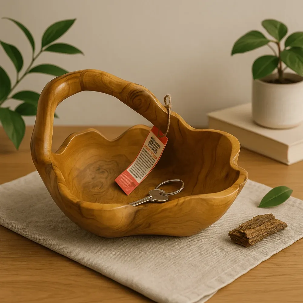 Teak gyökér tál hátsó fogantyúval 30cm