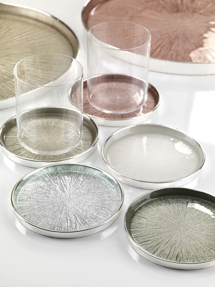 Argenesi alátéttálca Luce D. 12cm gyöngyház fehér üveg ezüst 0,02868