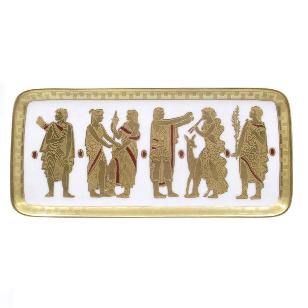 Morbelli Italy ötvös tálca porcelánon 15x32cm tiszta arany díszítéssel maratva -FRO19-W