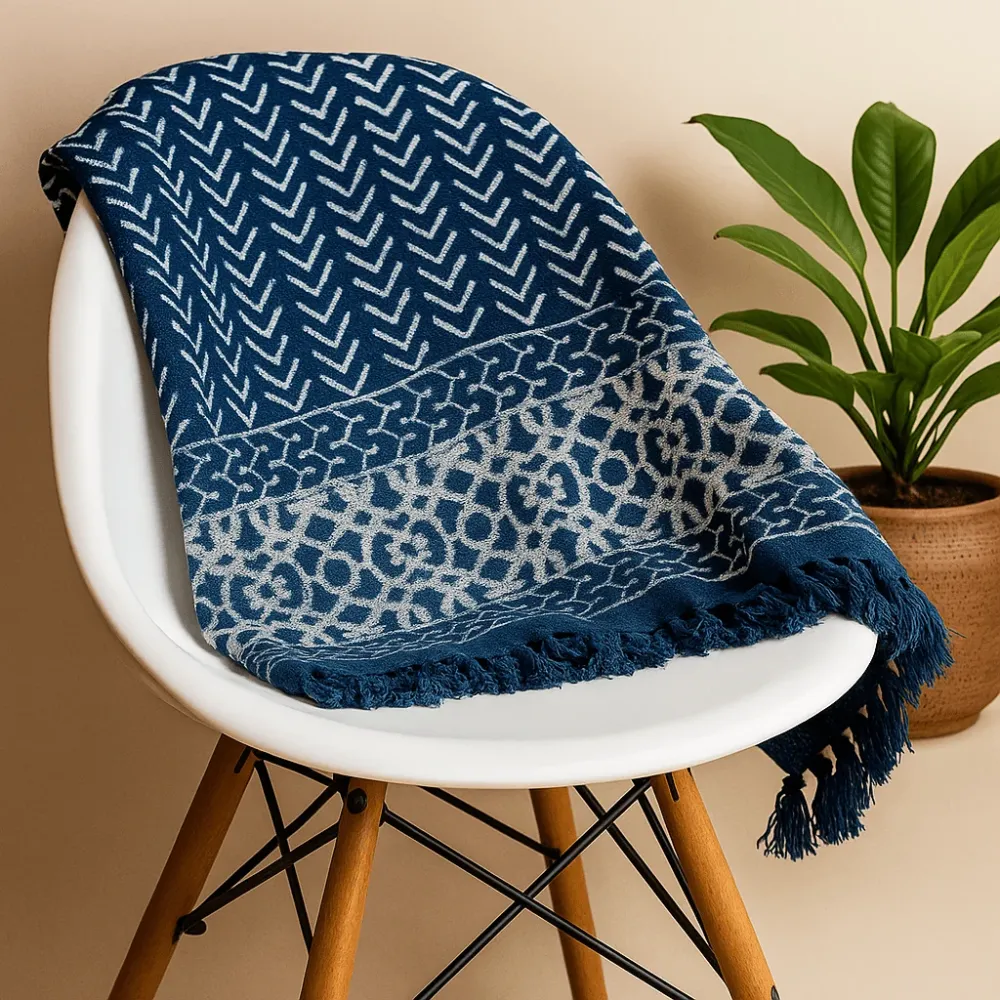 Indigo takaró 170x120cm Seedha nyilak kézzel készített