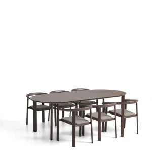 Erice 6 alumínium és kötélkordás rakásolható szék, valamint barna alumínium és edzett üveg 230 x 100cm asztal