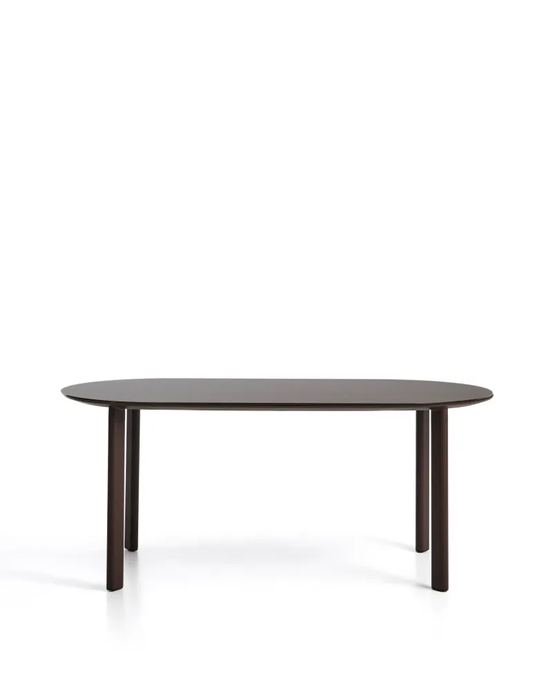 Erice ovális asztal alumíniumból és barna edzett üvegből 180 x 90 cm