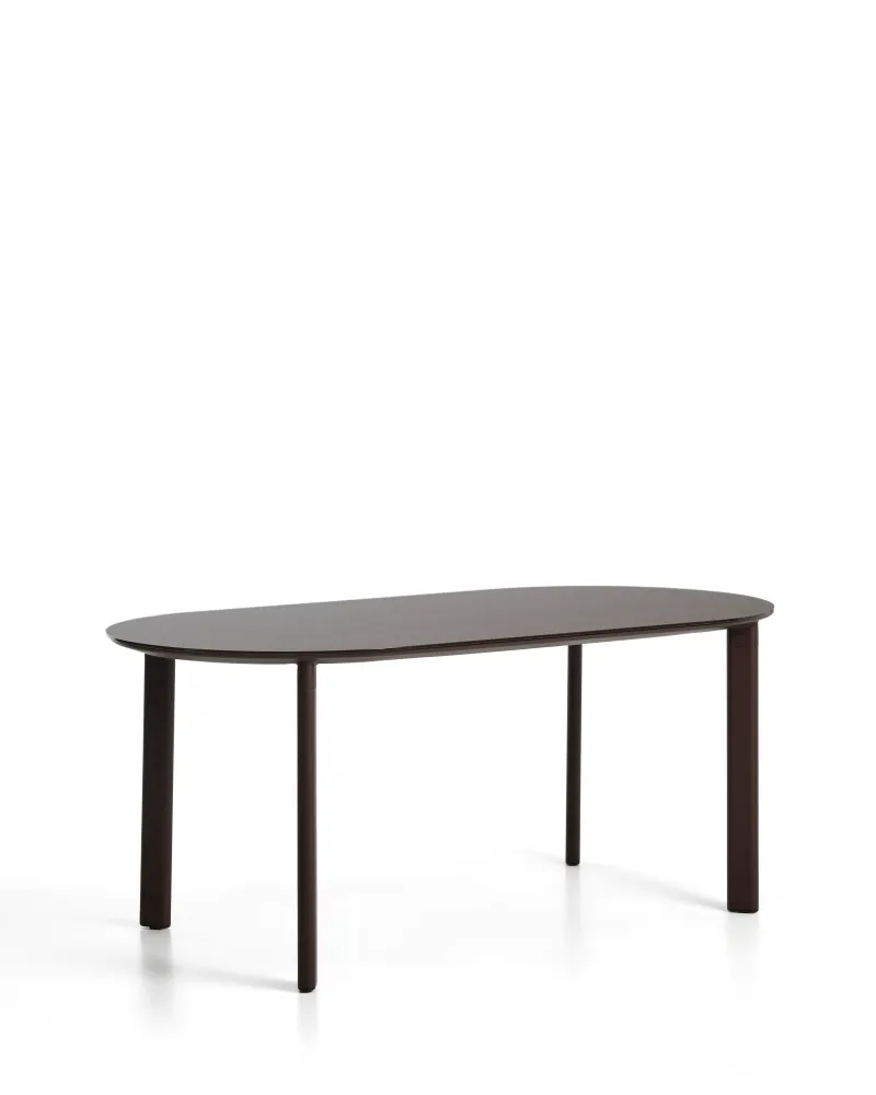 Erice ovális asztal alumíniumból és barna edzett üvegből 180 x 90 cm