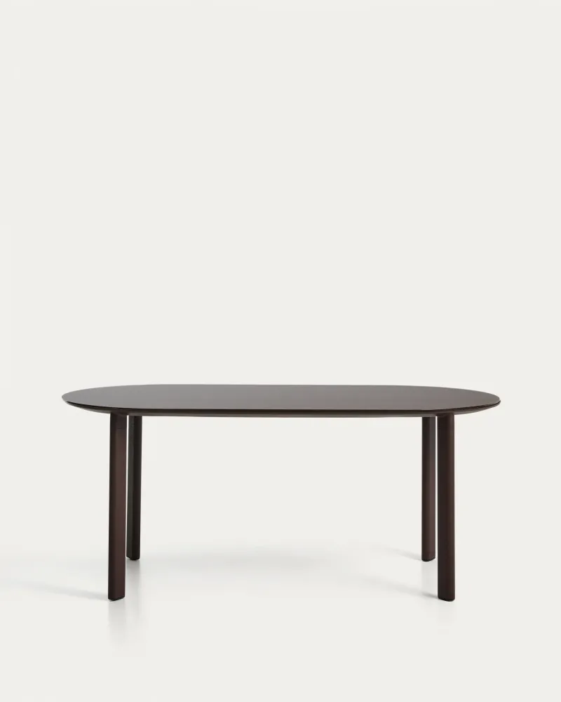 Erice ovális asztal alumíniumból és barna edzett üvegből 180 x 90 cm