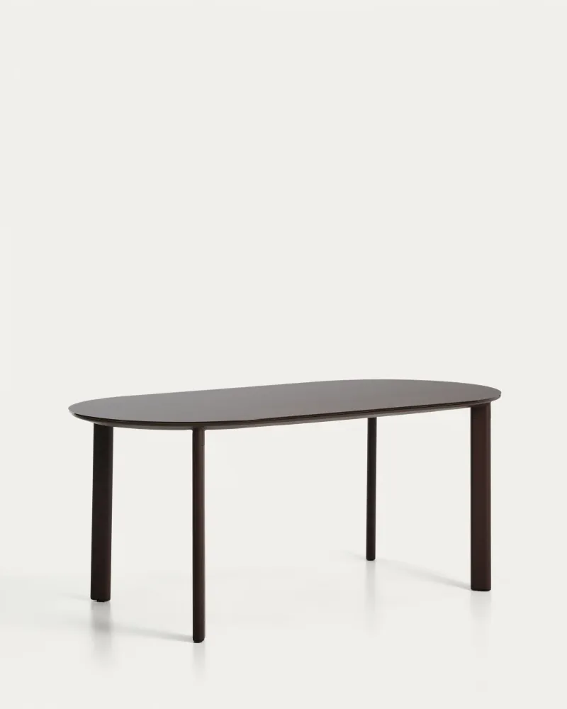 Erice ovális asztal alumíniumból és barna edzett üvegből 180 x 90 cm