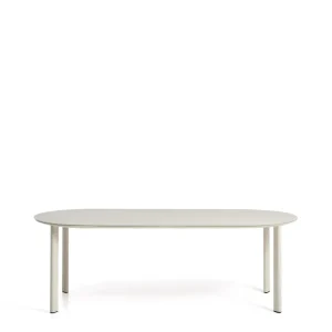 Erice ovális asztal alumíniumból és ecru edzett üvegből 230 x 100 cm