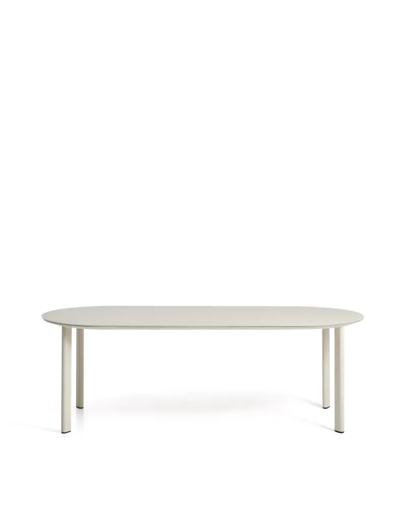 Erice ovális asztal alumíniumból és ecru edzett üvegből 230 x 100 cm