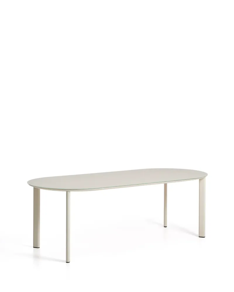 Erice ovális asztal alumíniumból és ecru edzett üvegből 230 x 100 cm