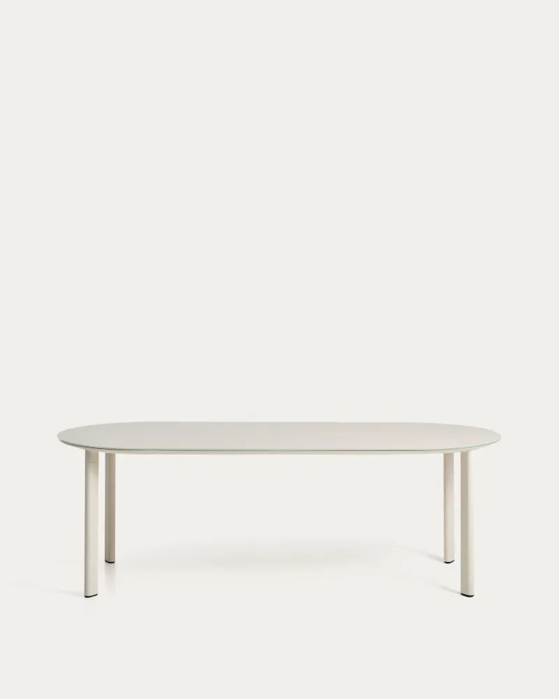Erice ovális asztal alumíniumból és ecru edzett üvegből 230 x 100 cm