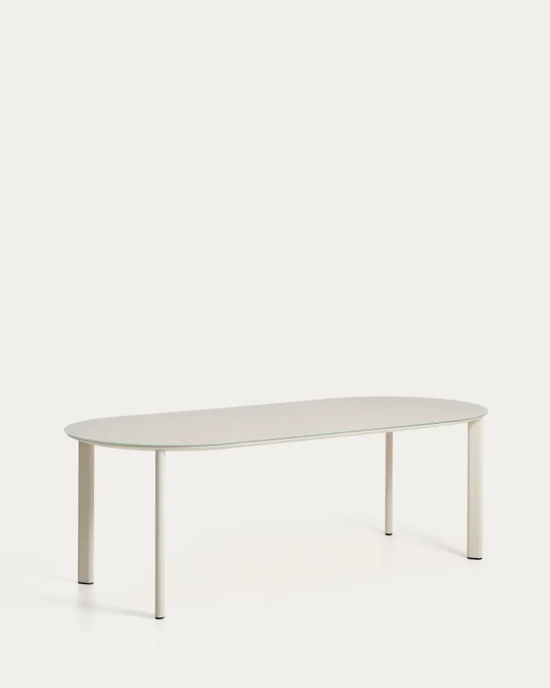 Erice ovális asztal alumíniumból és ecru edzett üvegből 230 x 100 cm