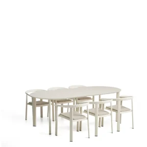 Erice 6 személyes alumínium és kötélfonat rakásolható szék és asztal ecru alumíniumból és edzett üvegből 230 x 100cm