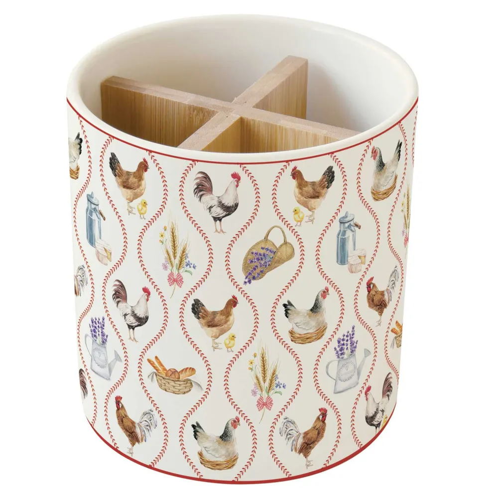 Porcelán evőeszköztartó kakasos Country Life