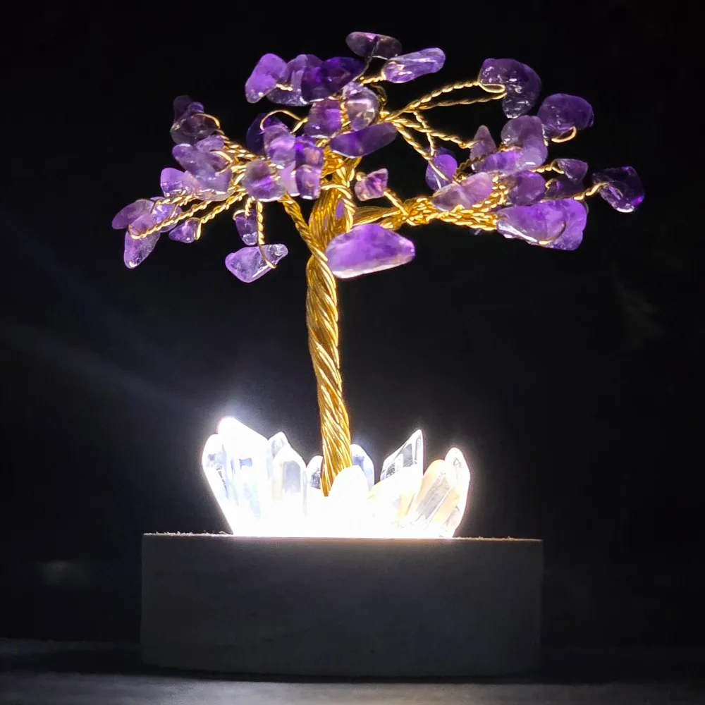 Feng Shui ametiszt fa hegyi kristály alapú – USB dekorációs lámpa