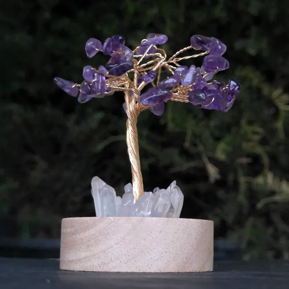 Feng Shui ametiszt fa hegyi kristály alapú – USB dekorációs lámpa