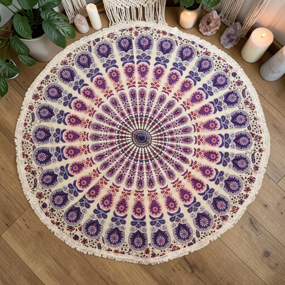 Kis Mandala Körpárna Pamut Művészet (130 cm) – Pávaszínű Lila árnyalatok