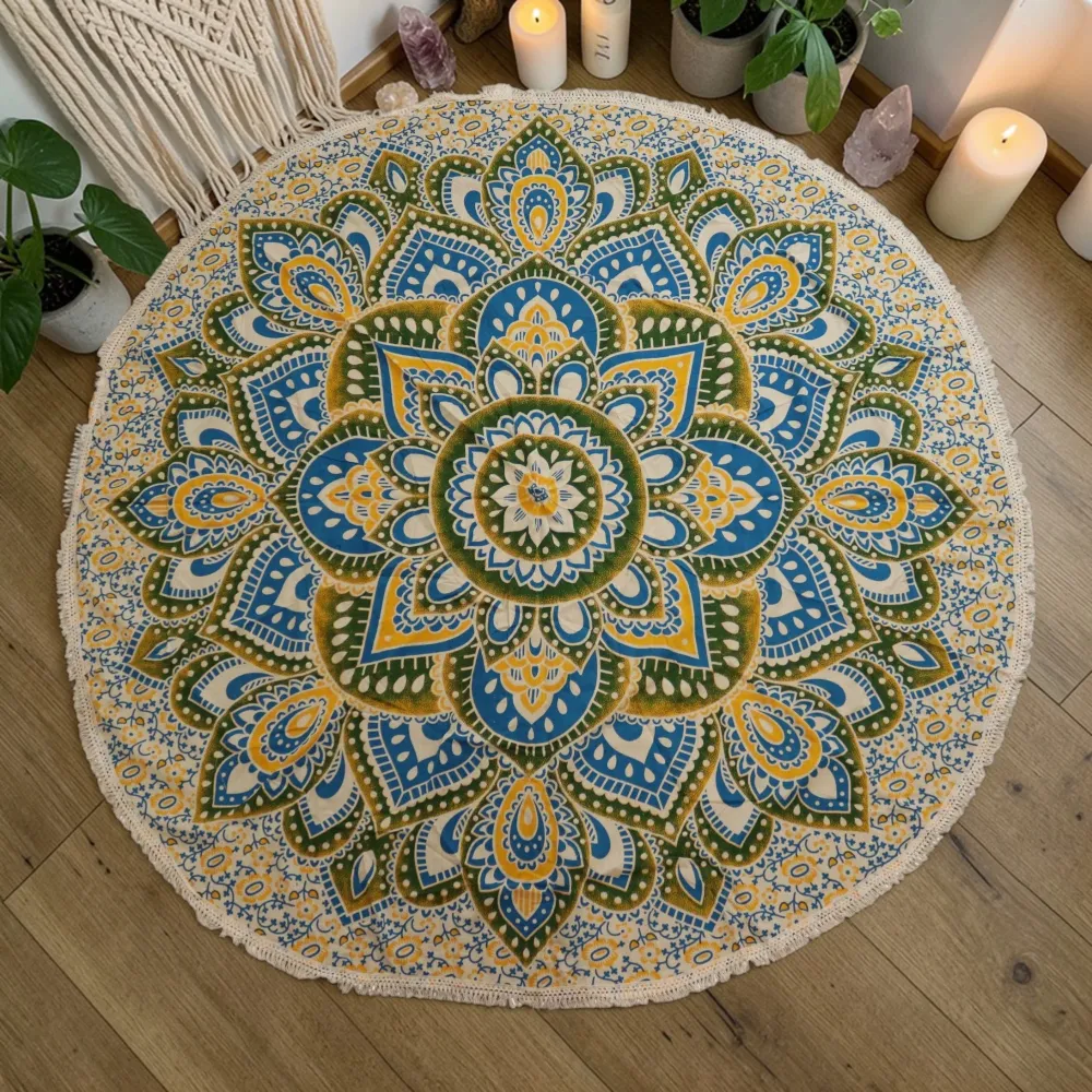 Nagy Mandala Roundy Művészet (180 cm) – Sárga és Kék