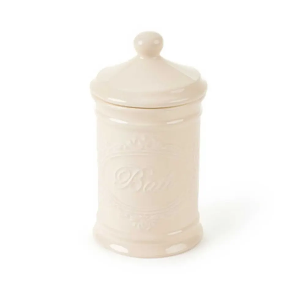 Vintage Kerámia fürdőszobai tárolótégely fehér 7,8x7,8x15,2 cm Bath